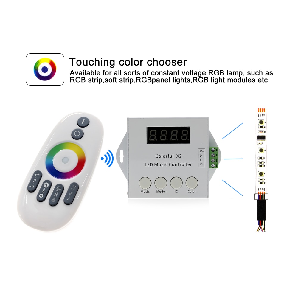 Colorful Music X2 Controller For WS2812B WS2811 WS2813 USC1903 DC5-24V with RF Touch Remote Max Control 1000 Pixels