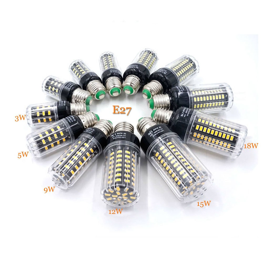  3W 5W 7W 9W 12W 15W 18W E14 E27 5736 SMD LED Corn Bulb Lamp AC85-265V Chandelier LEDs Candle Light No Flicker