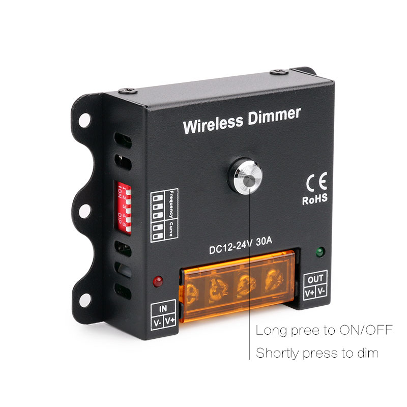 DC12-24V Frequency Adjustable RF 433mHz Remote Dimmer, 300hz 500hz 700hz 1khz 5khz 10khz 30A