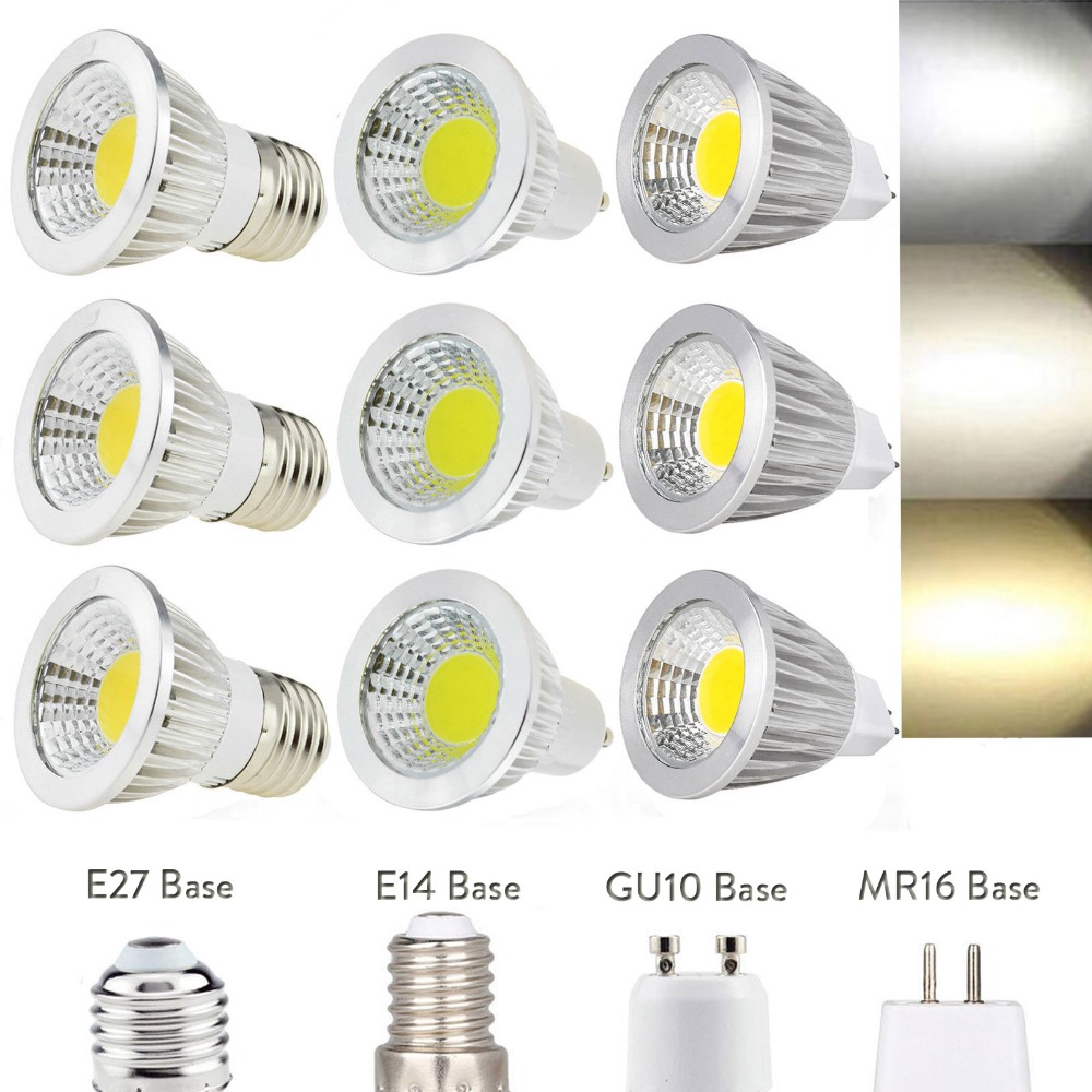 3W 5W 7W 9W E27 E14 GU10 MR16 COB LED Bulb Lamp LED AC220V DC12V Dimmable Spotlight