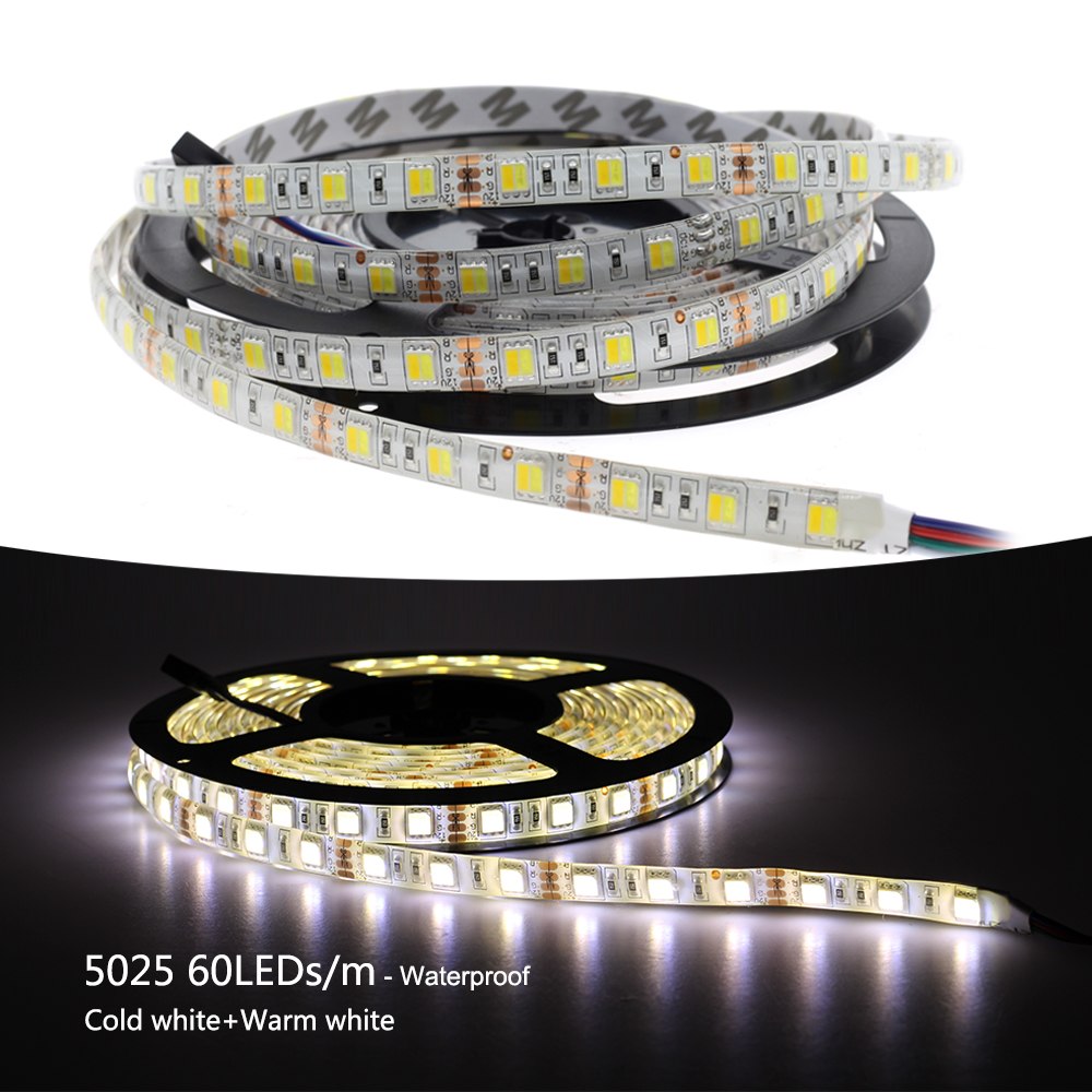 DC12V 5025 SMD Flexible LED Strip 60LEDs/m Emitting Double Color Warm White + Cold White