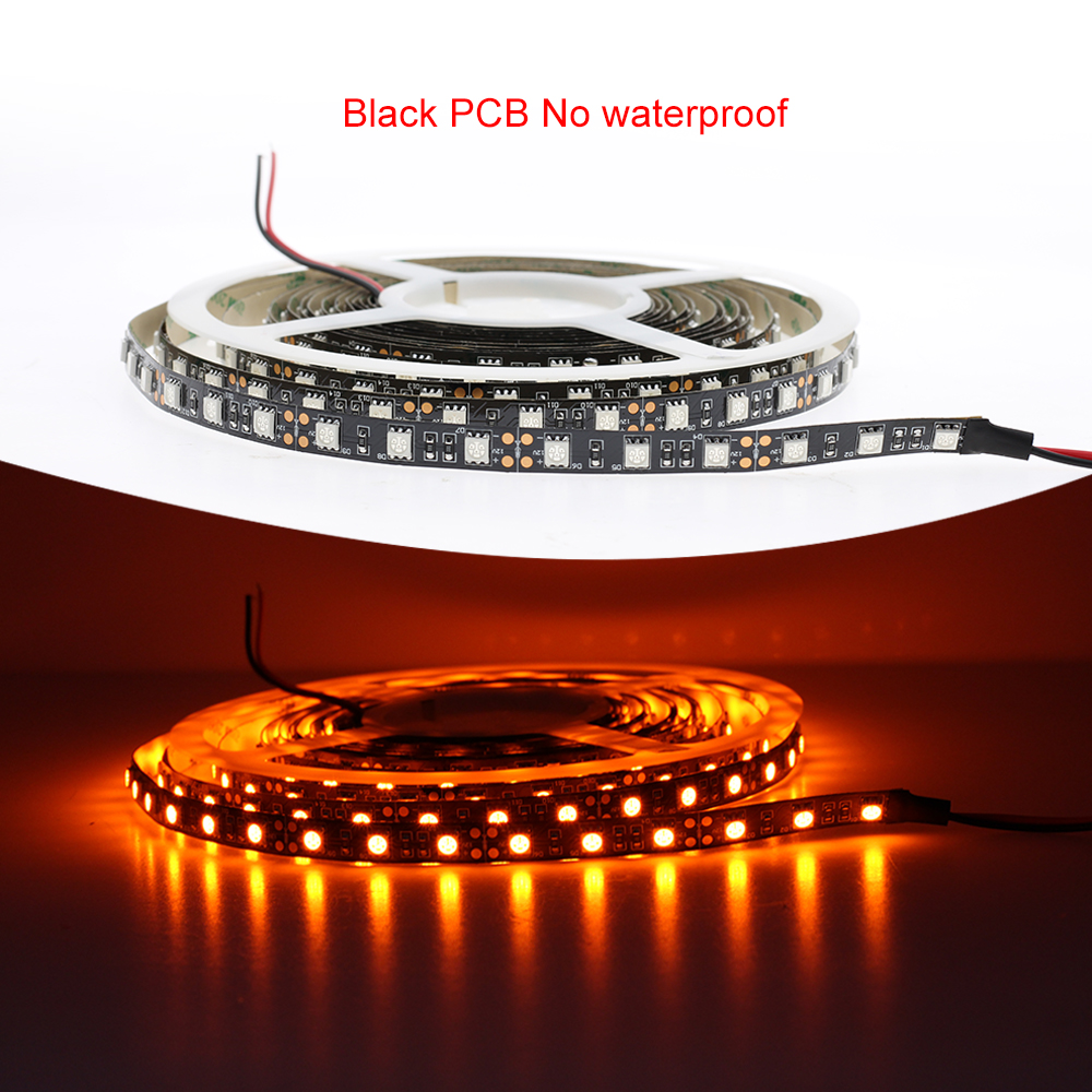 DC12V 5050 SMD Flexible LED Strip 60LEDs/m Black PCB Non Waterproof Emitting Orange