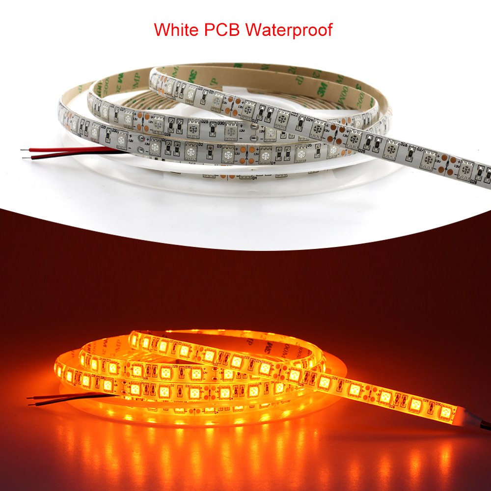 DC12V 5050 SMD Flexible LED Strip 60LEDs/m Black PCB Non Waterproof Emitting Orange