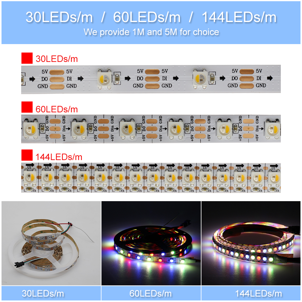 DC5V SK6812 Pixel LED Strip Emitting RGBW / RGBWW 4 in 1 Flexible LED Light