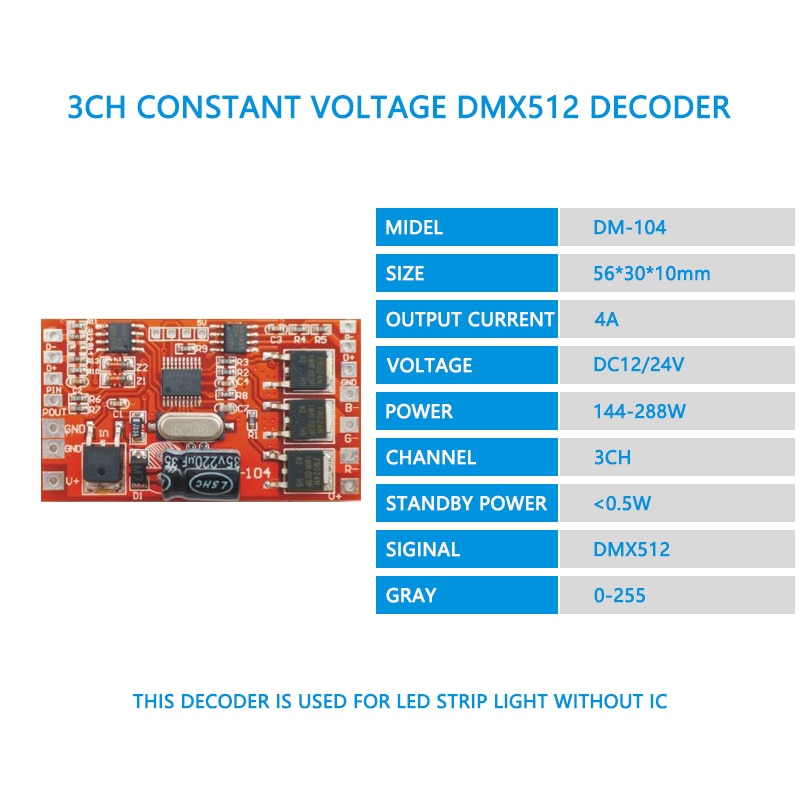 DC12V 24V Option DMX512 (1990) Standard Sample Decoder, 2A, 4A, or with Digital Tube Display