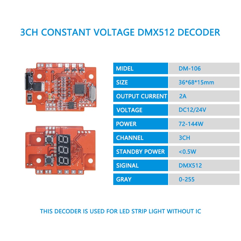 DC12V 24V Option DMX512 (1990) Standard Sample Decoder, 2A, 4A, or with Digital Tube Display