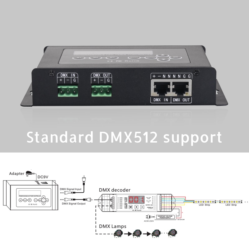 DC 9V Constant Voltage 4 Channels Brightness Adjusting DMX512 Output Programmable DMX512 Timer Dimmer Controller for LED Lighting