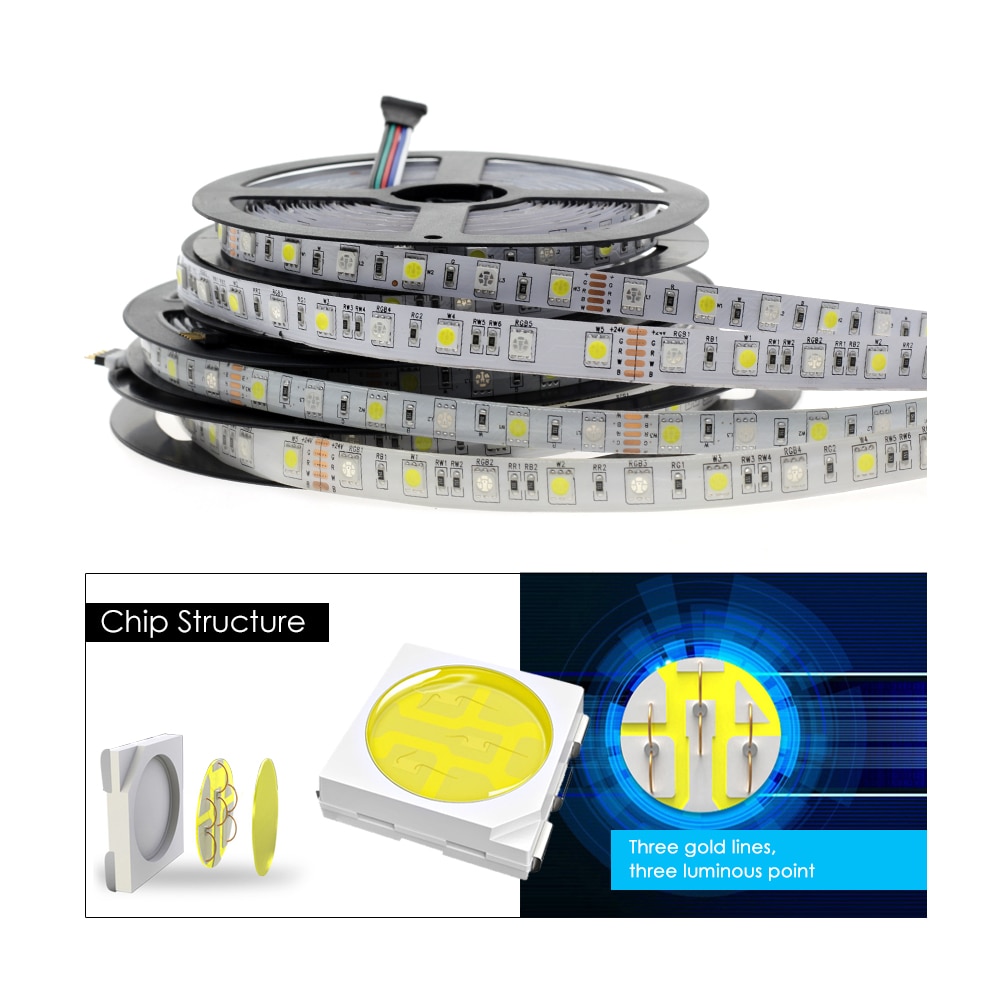 DC 24V 5050 SMD Flexible LED Strip 60LEDs/m Emitting RGB RGBW White Warm White