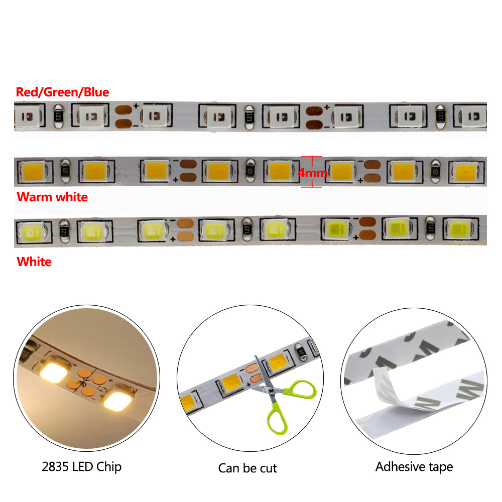 DC 12V 2835 SMD Flexible LED Strip 120LEDs/m Emitting White/Warm white/Blue/Green/Red