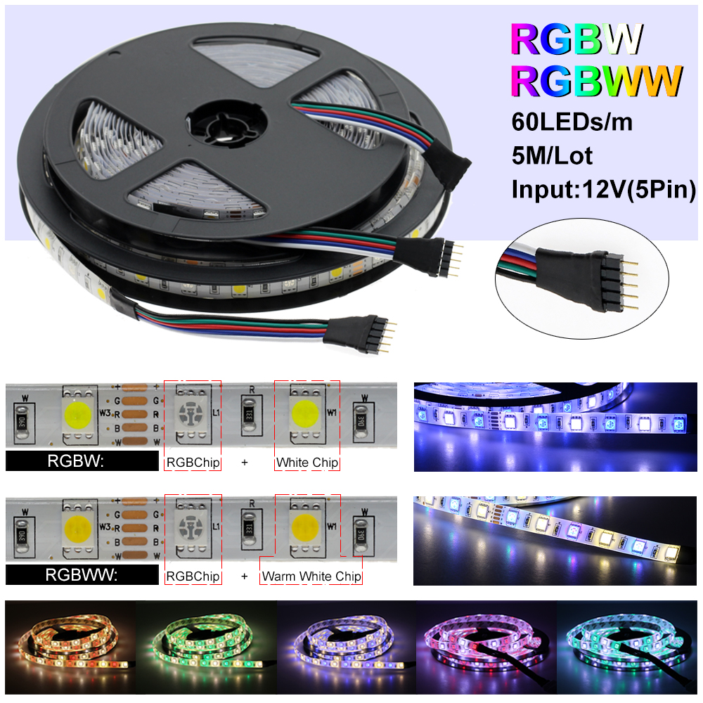 DC 12V 5050 SMD Flexible LED Strip 60LEDs/m Emitting Warm White /Cold White /RGB /RGBW /Pink /Ice Blue