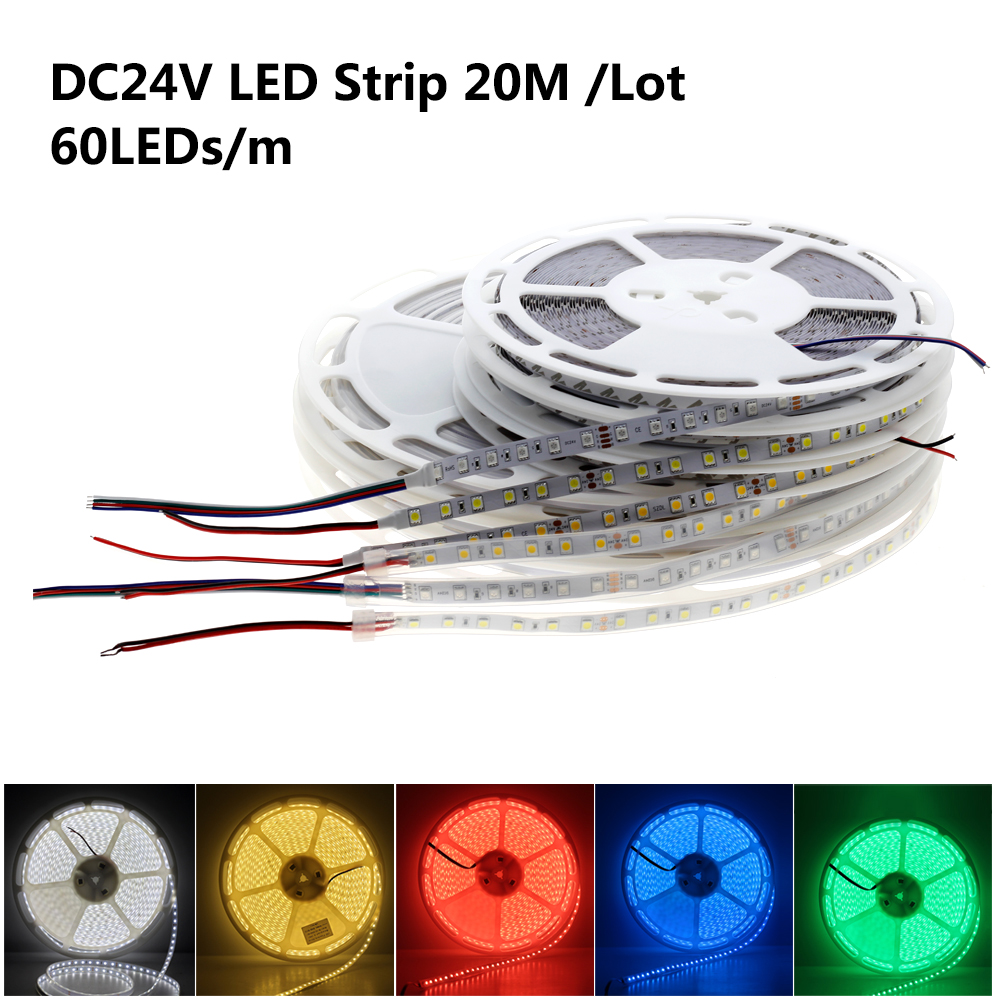 DC 24V 5050 SMD Flexible LED Strip 60LEDs/m 20m/Tape Emitting Warm White / White / RGB