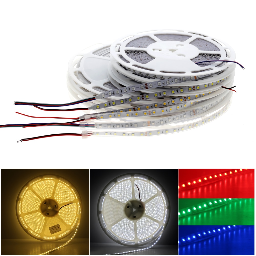 DC 24V 5050 SMD Flexible LED Strip 60LEDs/m 20m/Tape Emitting Warm White / White / RGB