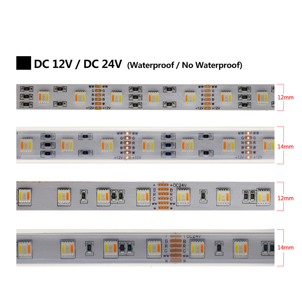 DC 12V/24V 5050 SMD Flexible LED Strip 60LEDs/m Emitting RGBCCT 5 Color in 1 Chips RGB+WW+CW