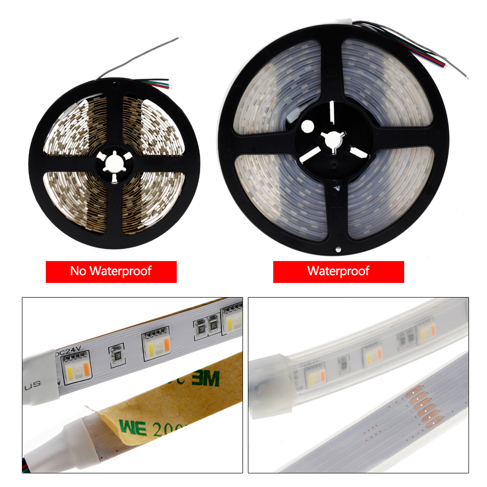 DC 12V/24V 5050 SMD Flexible LED Strip 60LEDs/m Emitting RGBCCT 5 Color in 1 Chips RGB+WW+CW