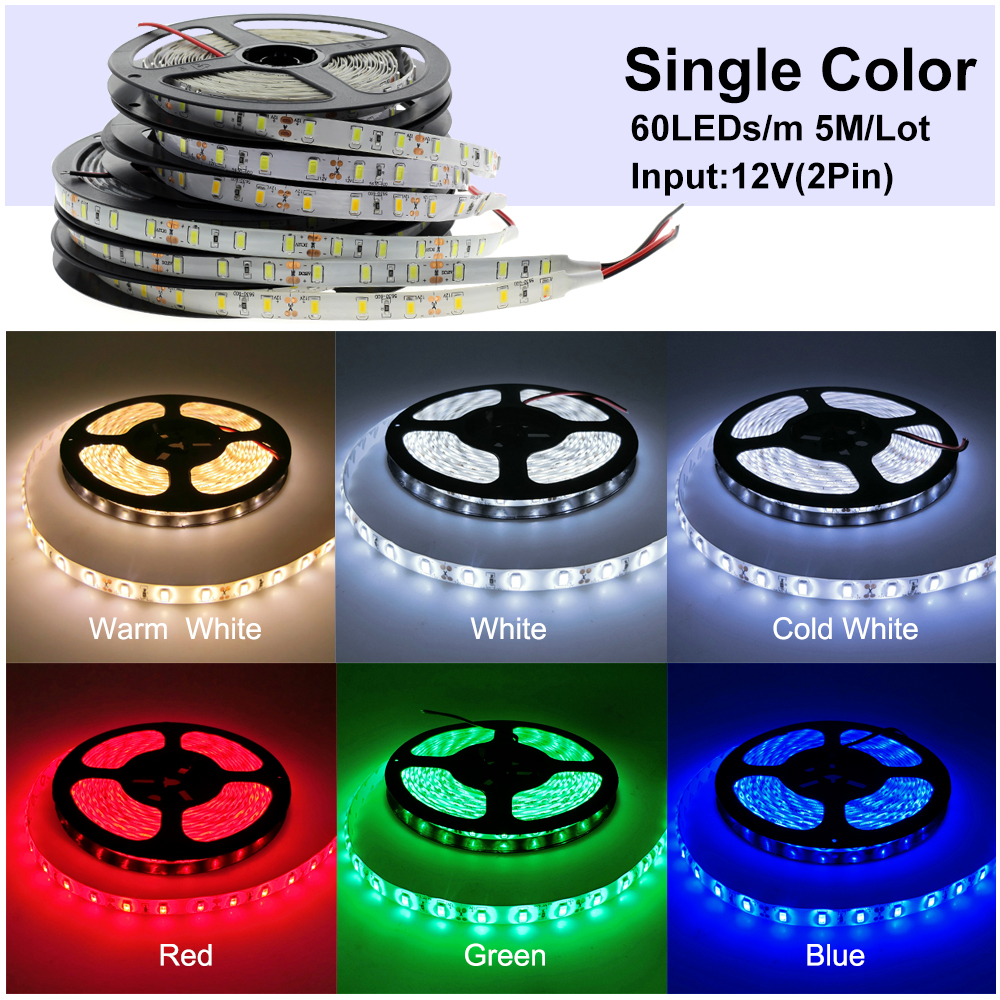 DC 12V 5630 SMD Flexible LED Strip 60LEDs/m Emitting White/Blue/Red/Warm White/Cold White/Green