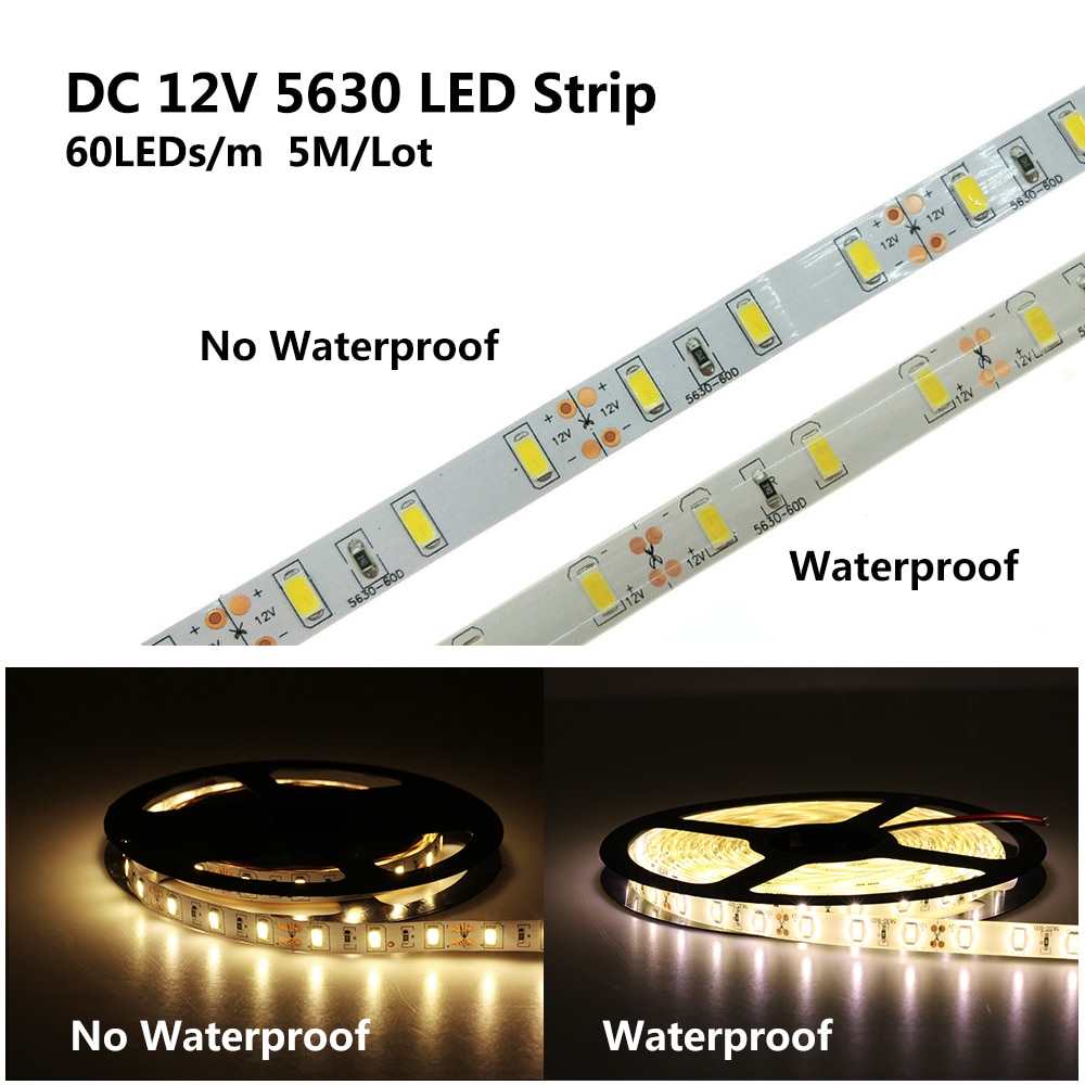 DC 12V 5630 SMD Flexible LED Strip 60LEDs/m Emitting White/Blue/Red/Warm White/Cold White/Green