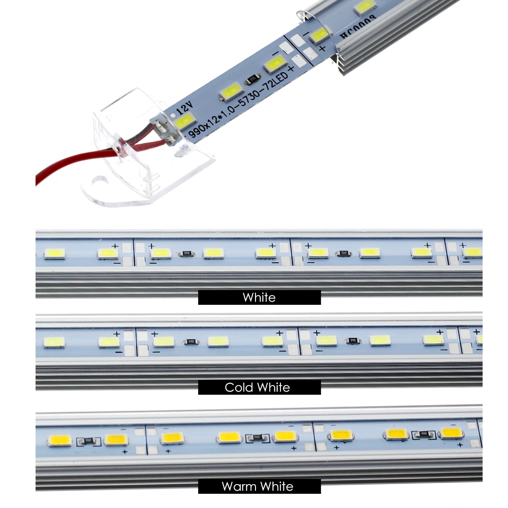 DC12V SMD 5730 Rigid LED Light Bars 50cm with U Aluminium Shell + PC Cover