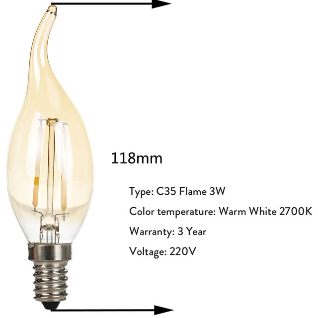 3W E14 C35 Flame LED Edison Bulb AC220V Home Light LED Filament Light Bulb