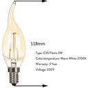 3W E14 C35 Flame LED Edison Bulb AC220V Home Light LED Filament Light Bulb