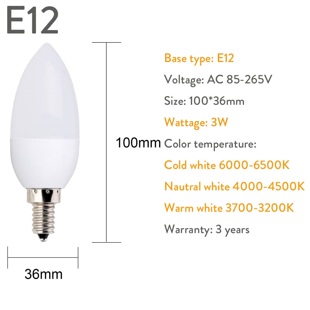 3W E27 E14 E12 B22 B15 2835 SMD LED Spotlight AC85-265V Home Light LED Bulb Light