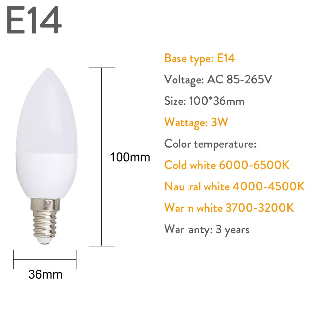 3W E27 E14 E12 B22 B15 2835 SMD LED Spotlight AC85-265V Home Light LED Bulb Light