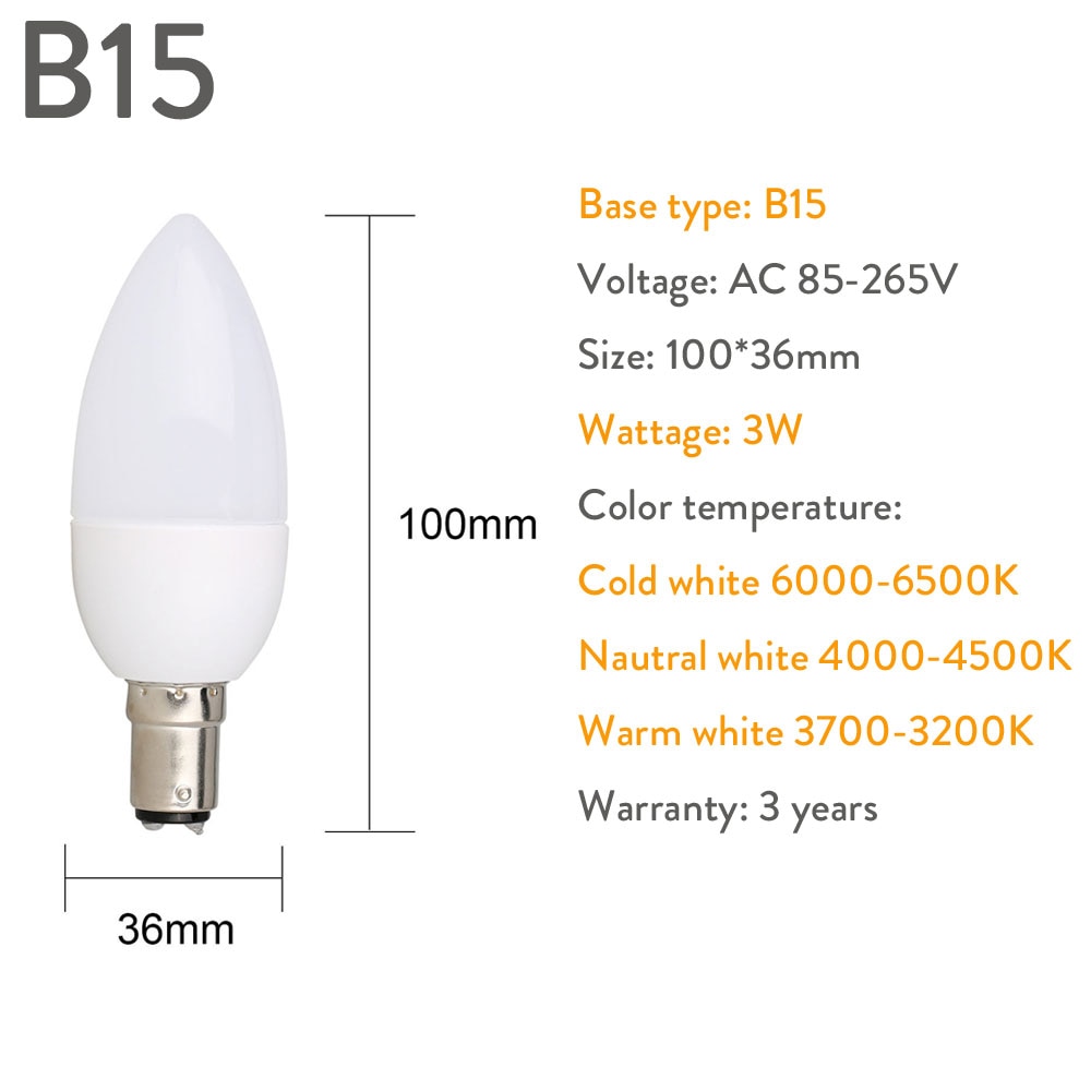 3W E27 E14 E12 B22 B15 2835 SMD LED Spotlight AC85-265V Home Light LED Bulb Light