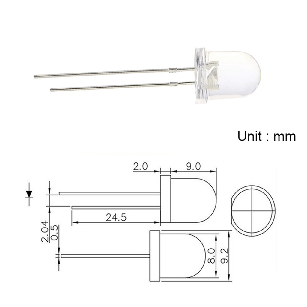 F8 8mm Clear Round Transparent LED Diode Lights DC 3V 20mA Emitting White/Red/Green/Blue/Yellow