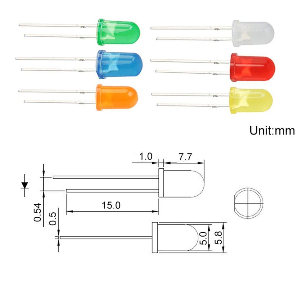 F5 5MM Diffused Round LED Light Diode Emitting Green/Yellow/Blue/White/Red/White/Orange 
