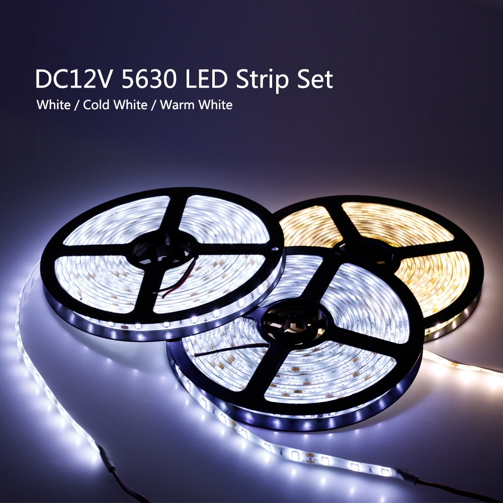 LED Strip 5630 12V 60 LED/m Warm White / White / Cold White 5M Home Decoration Lamps + DC12V 3A Driver