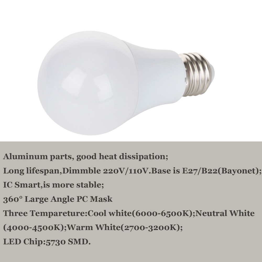 3W 5W 7W 9W E27 B22 5730 SMD Spotlight AC220V/85-265V Home Light Aluminum LED Bulb Light