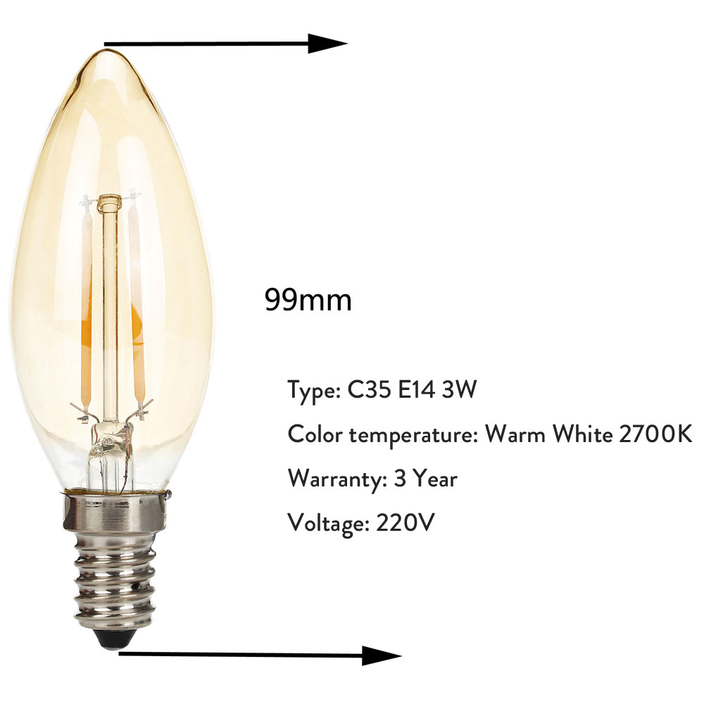  3W E14 C35 LED Edison Bulb 220V Home Light LED Filament Light Bulb