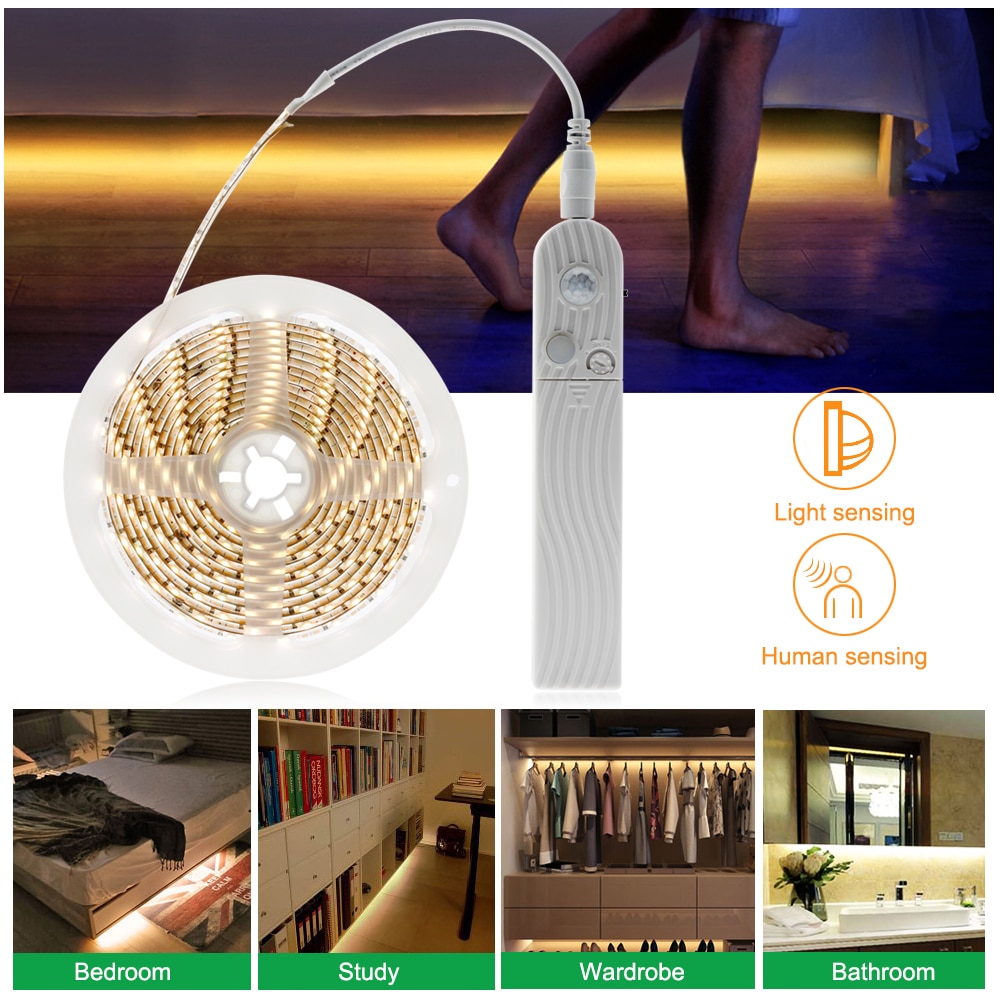 Motion Sensor LED Strip PIR Sensor LED Strip 2835 for DIY Under Bed Light Bedroom Washroom Night Lights