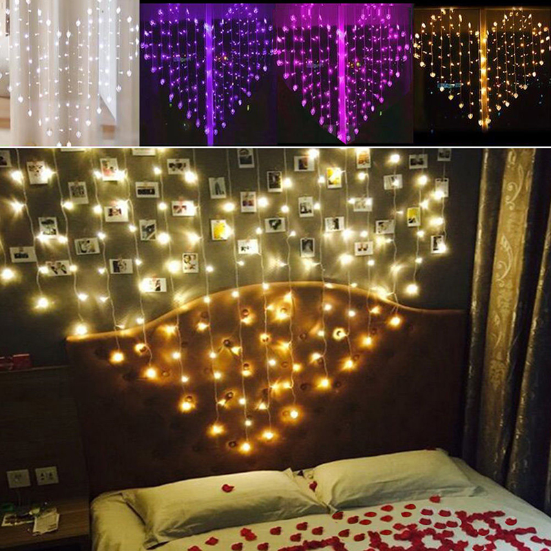 Plug Powered LED Heart Curtain Light String 2M 110V/220V