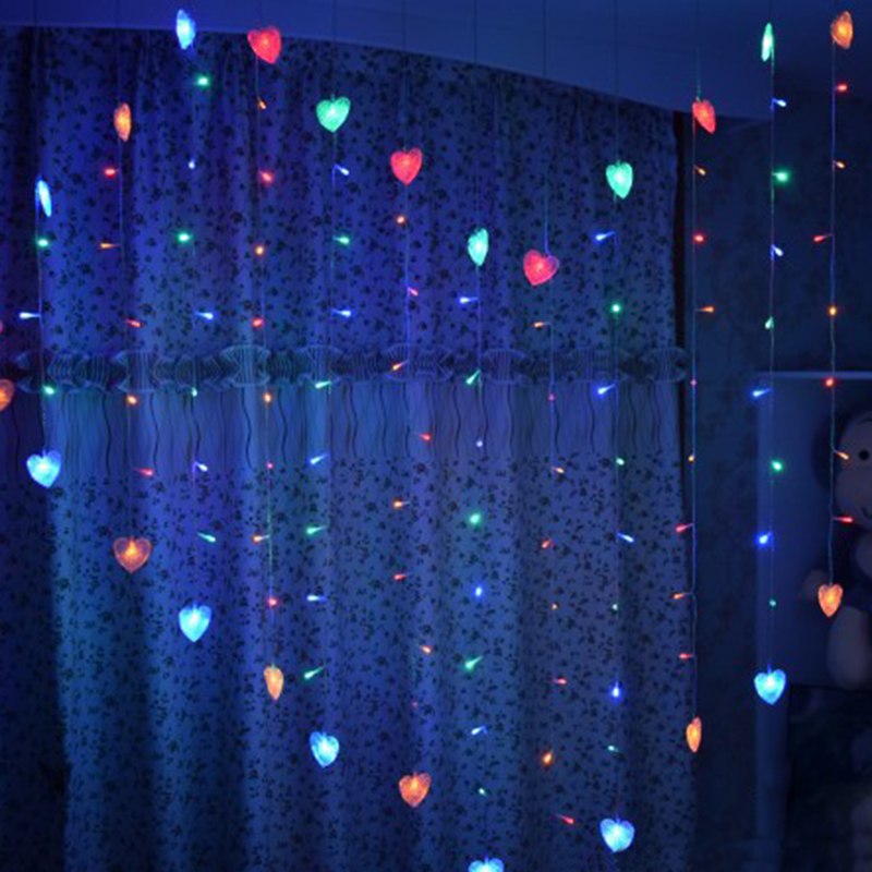 Plug Powered LED Heart Curtain Light String 2M 110V/220V