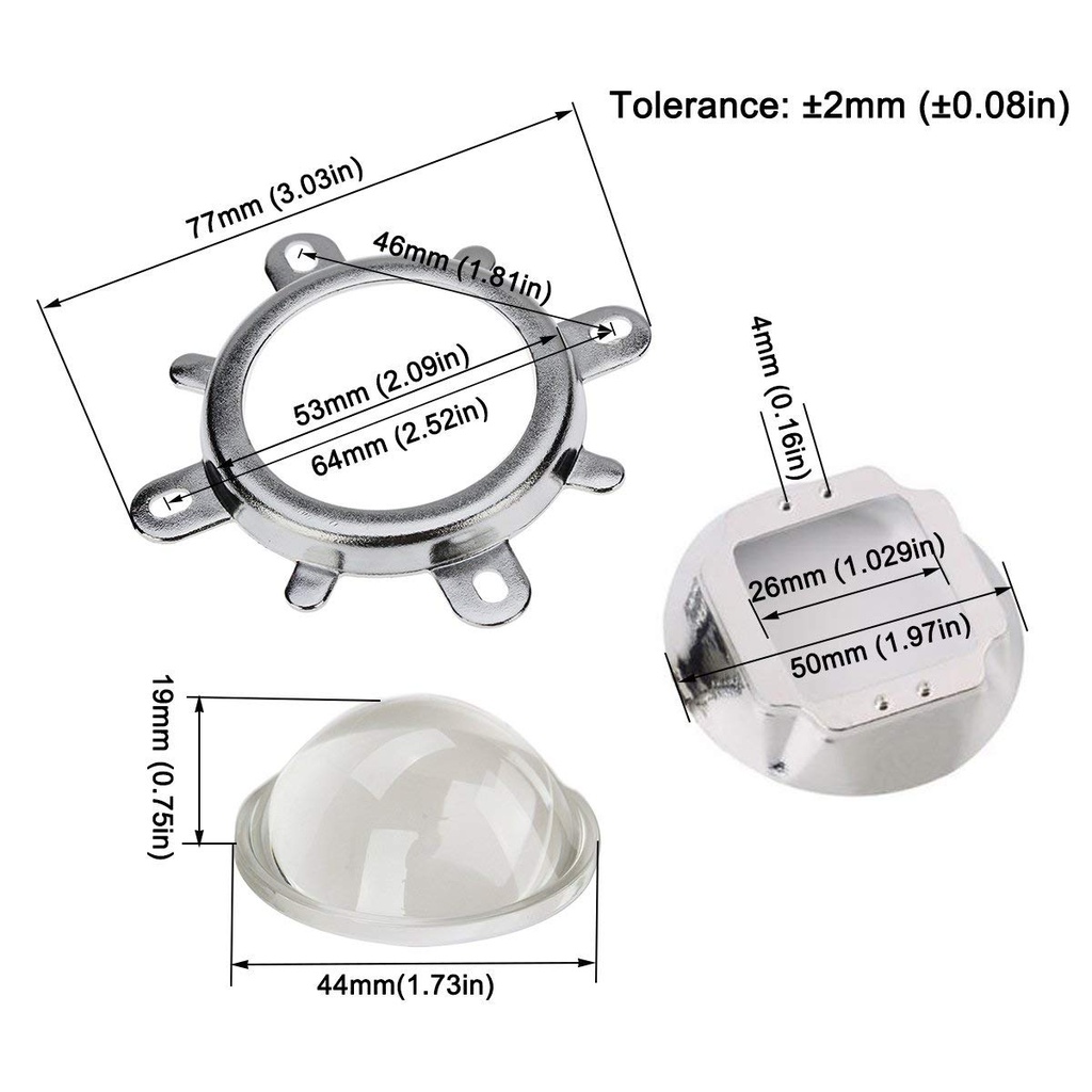 Optical Glass Lens 44mm + 50mm Reflector + Fixed Bracket Holder Suite for 20W-100W Power LED 60/120 Degree Focus