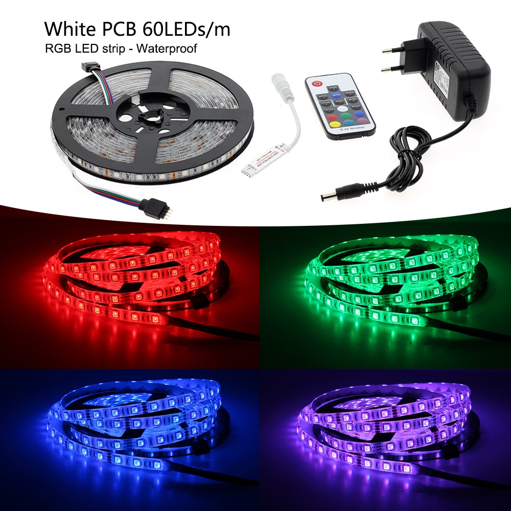 RGB LED Strips 5050 DC12V 5m 300 LEDs Fleixble Light + 17Keys RF Controller + 12V 3A Power Adapter