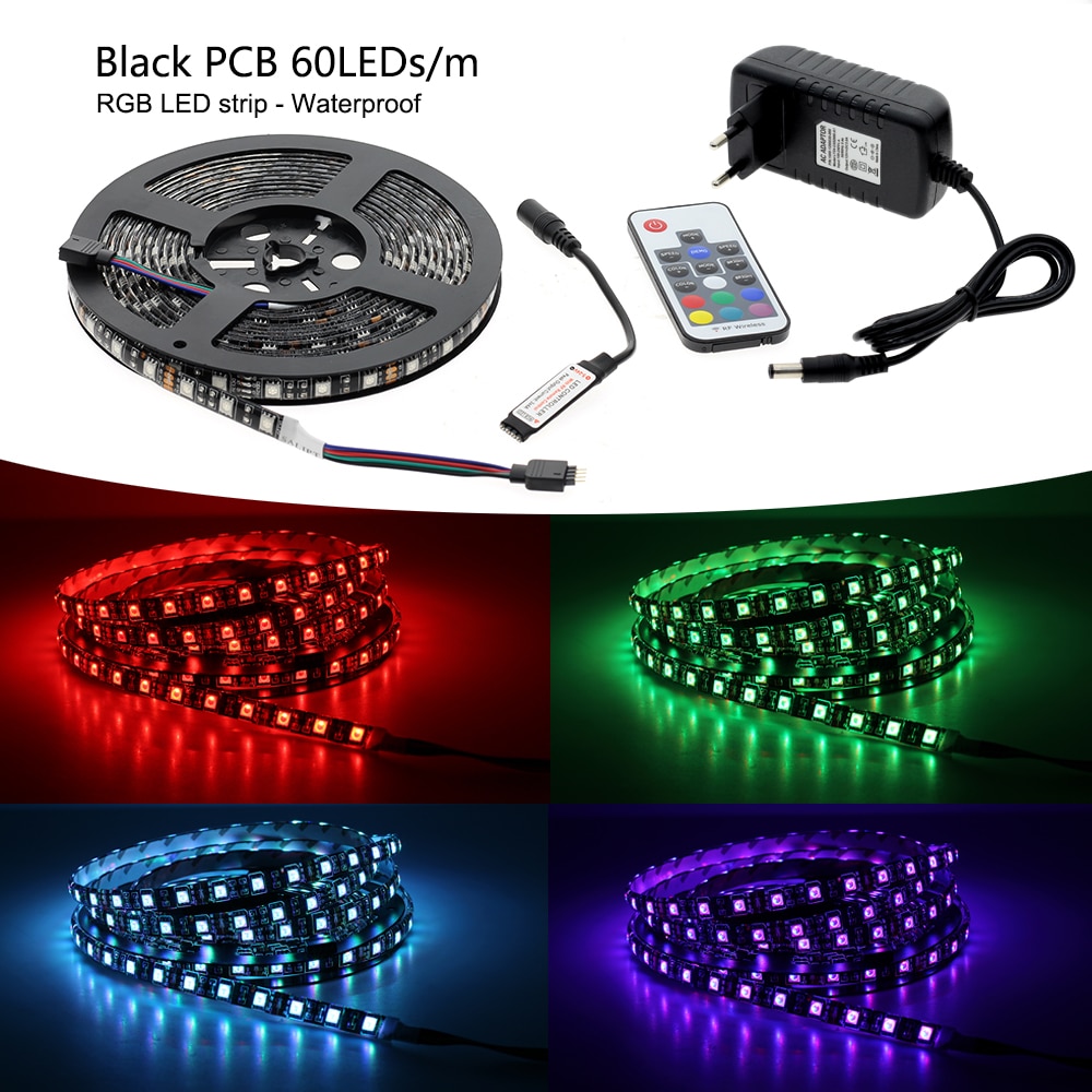 RGB LED Strips 5050 DC12V 5m 300 LEDs Fleixble Light + 17Keys RF Controller + 12V 3A Power Adapter