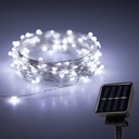 Solar Powered LED Light String Cool White Silver Wire 10M