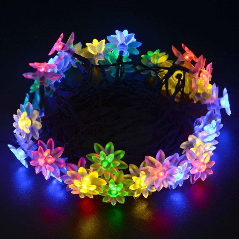 Solar Powered LED Lotus Flower Light String 5M/7M