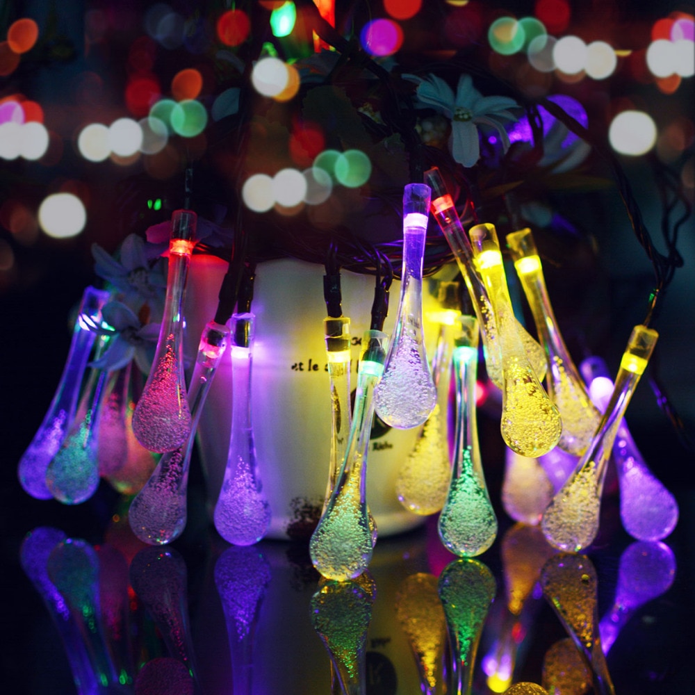 Solar Powered LED Water Drop Light String 6M