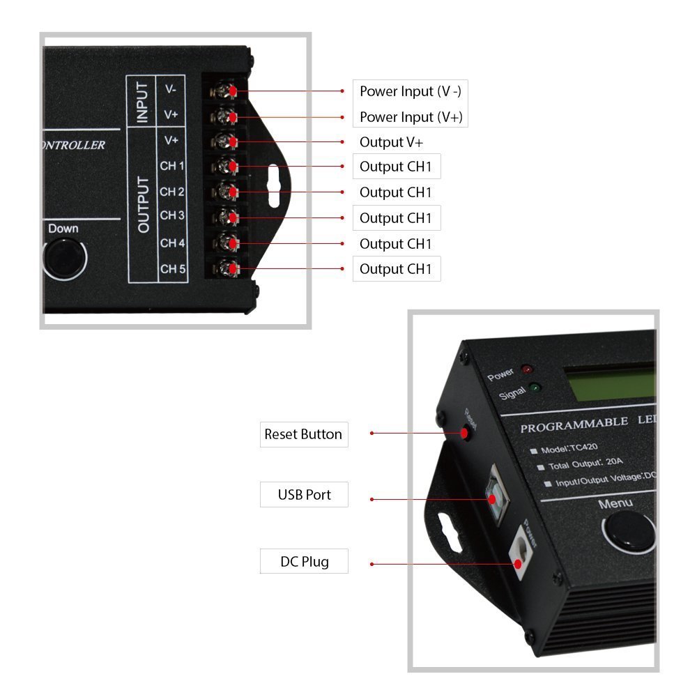 TC420 Programmable LED Time Controller Dimmer for RGBW LED Strip Lighting DC12V-24V