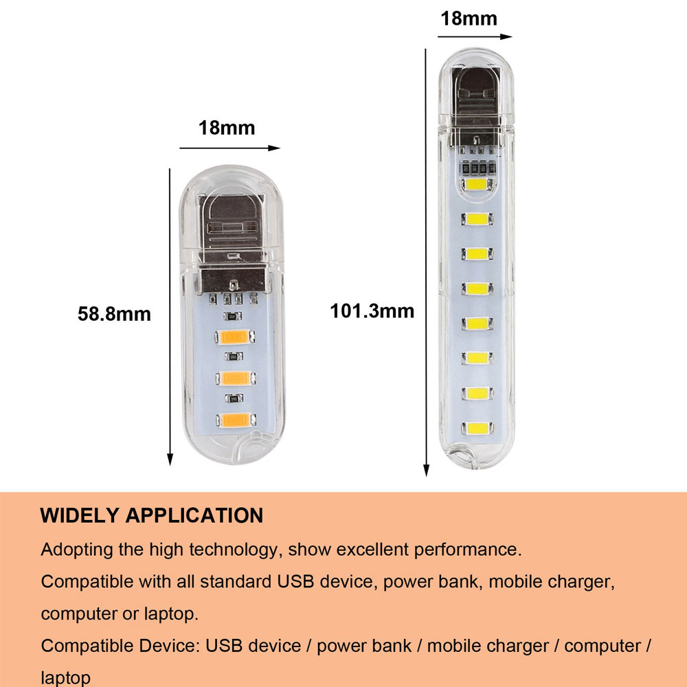 Mini 3LEDs 8LEDs USB 5V 5730 SMD LED Night light Camping Bulb for PC Laptops Notebook Reading Mobile Charger Light