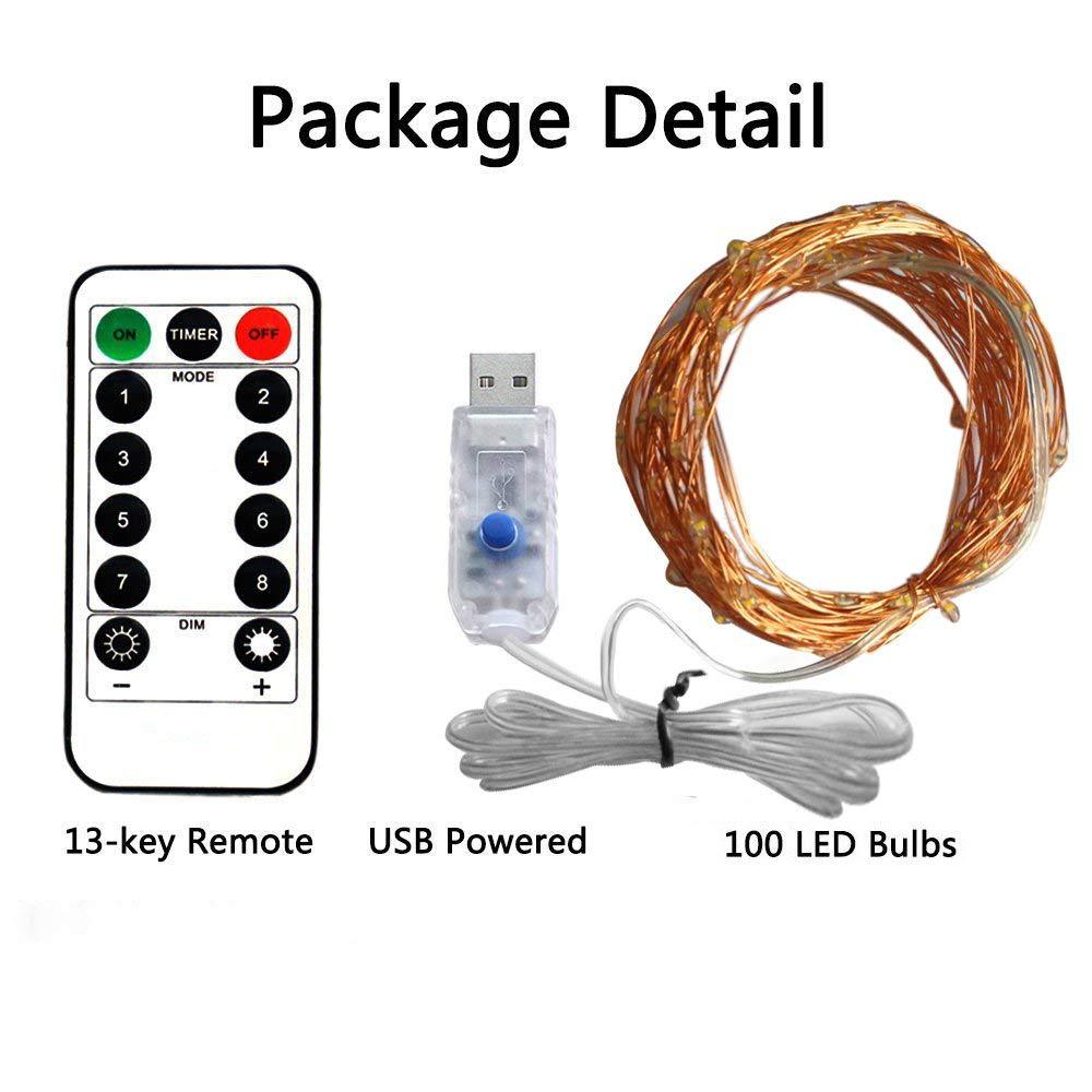 USB Powered LED Fairy Light String Copper Wire Remote Control 5/10/20M 8 Modes