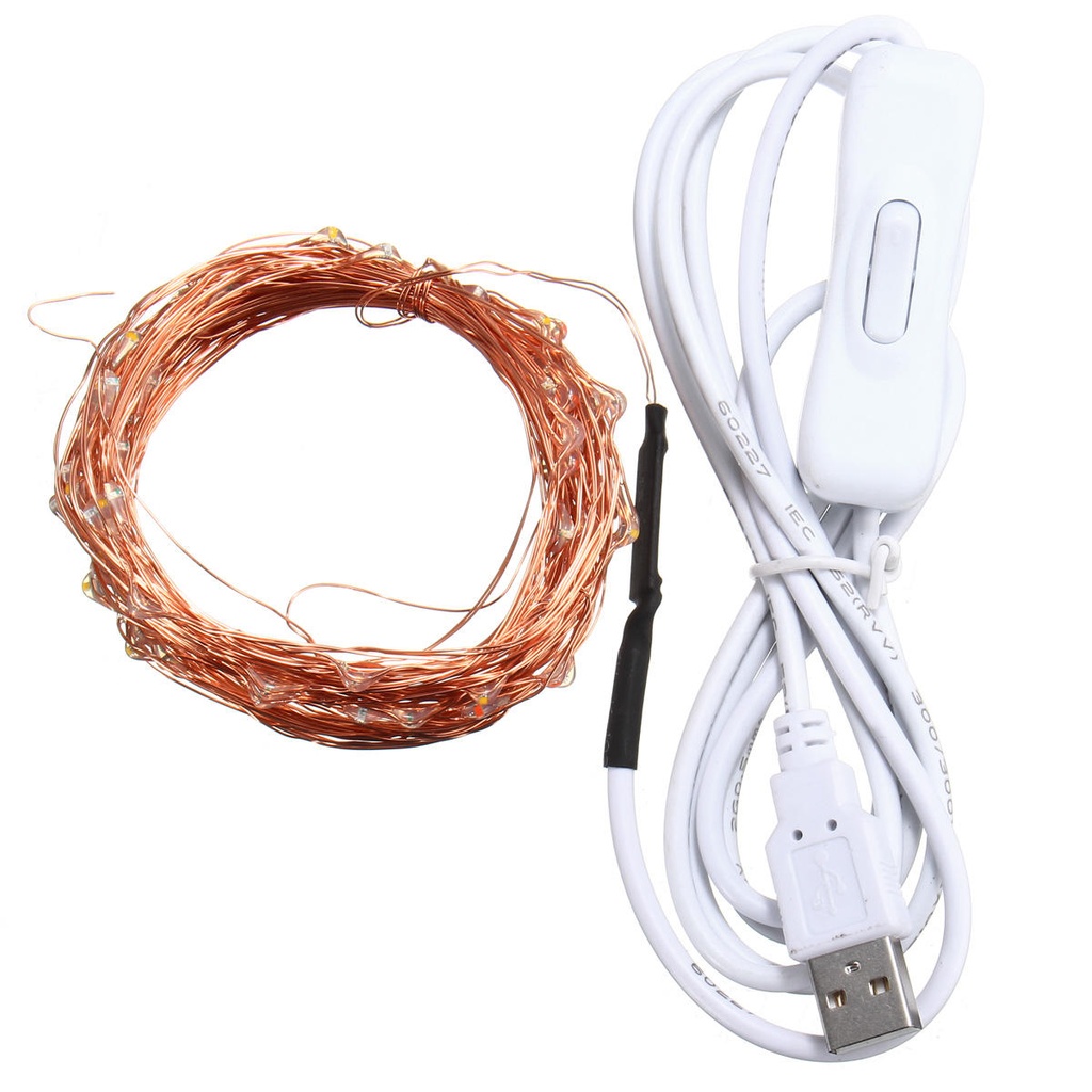 USB Powered LED Fairy Light String with Switch Silver Wire 5/10M