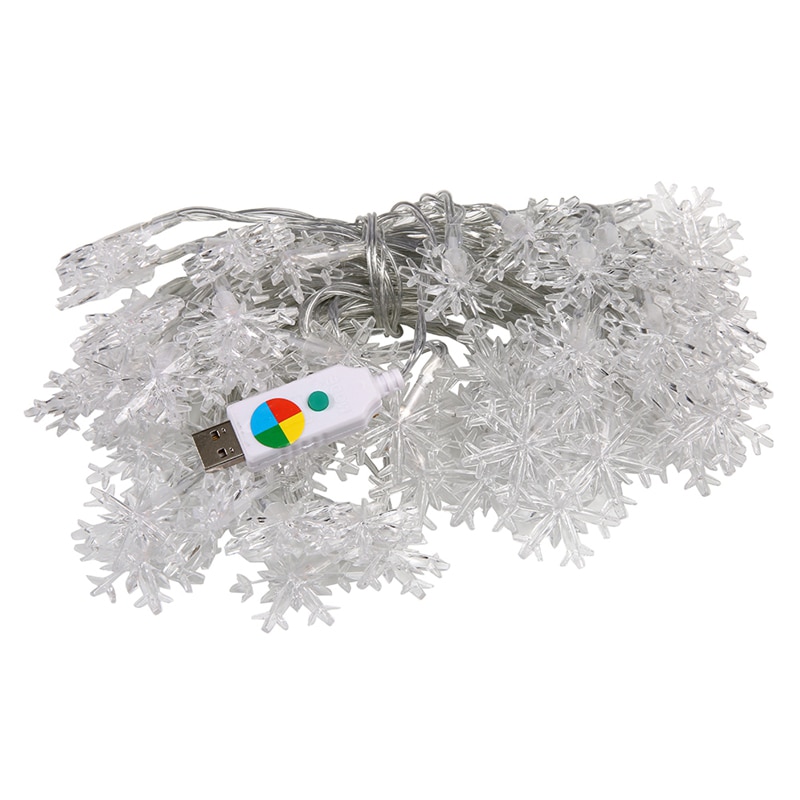 USB Powered LED Snowflake Light String 6M/10M 8 Modes