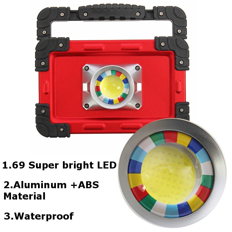 30W Recharge Portable COB LED Floodlight Lithium 18650 Battery USB Charging Outdoor Working Light