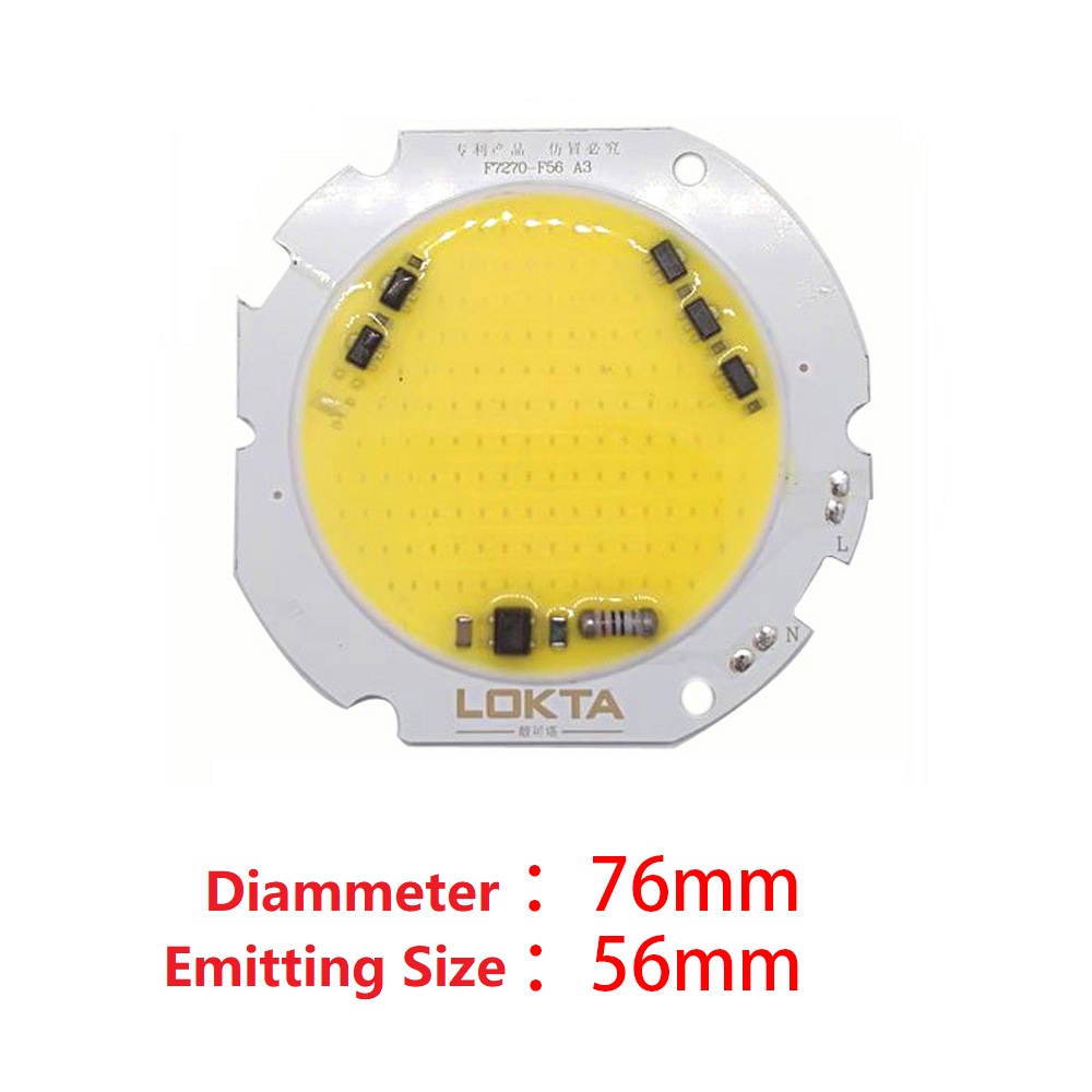 30W 40W 50W Driverless LED Light COB Chip Spotlight Size 76mm Emitting 56mm