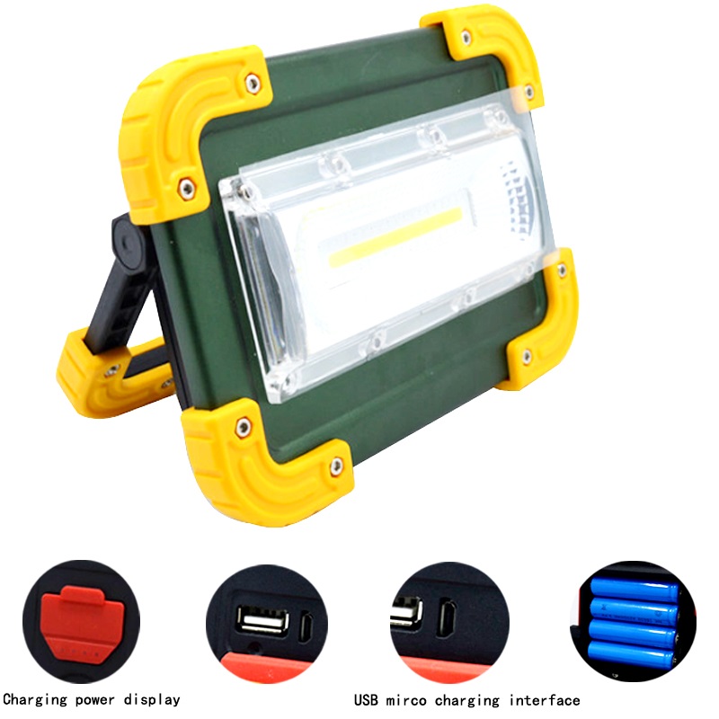 30W Recharge Portable COB LED Floodlight Lithium 4 x 18650 Battery Outdoor Working Light