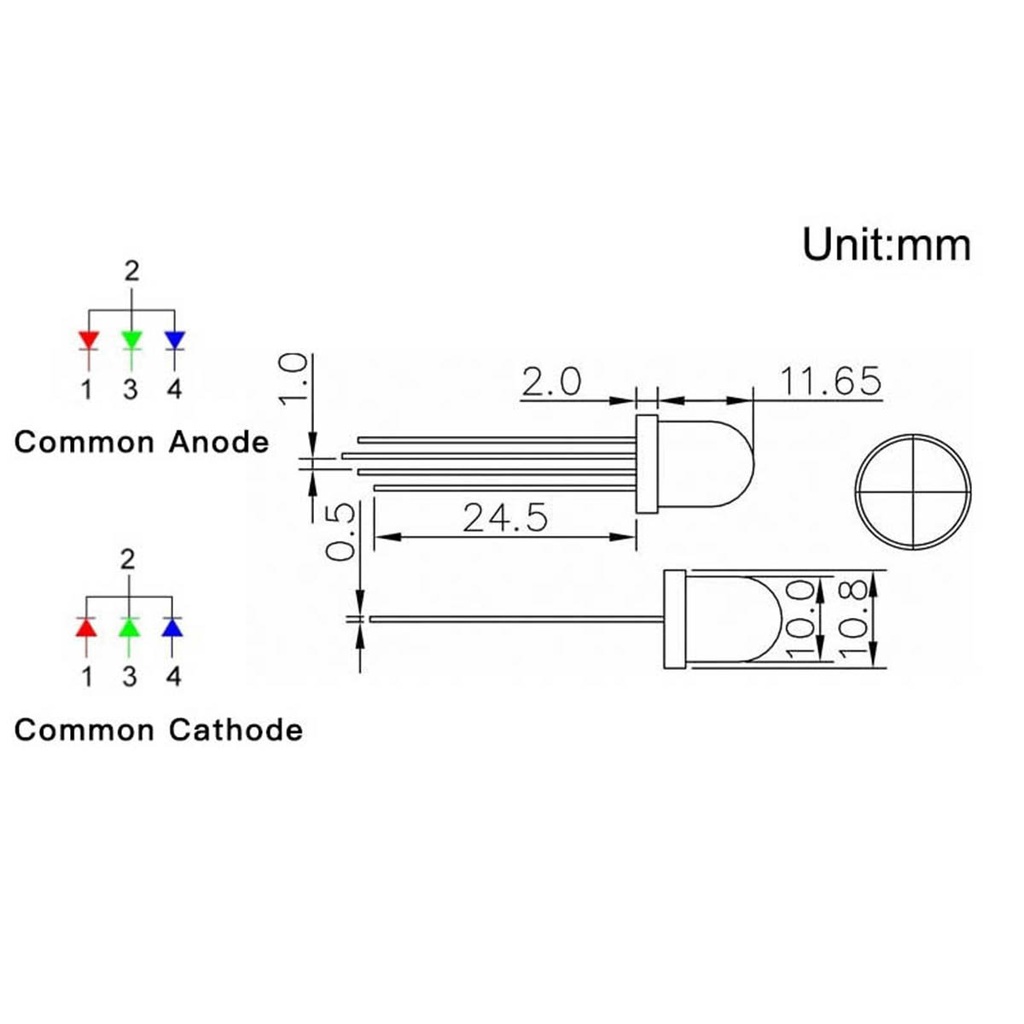 F8 8mm Diffused RGB LED Common Anode Common Cathode Tri-Color Emitting Diodes