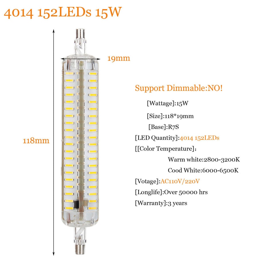 15W 152LEDs R7S 4014 SMD LED Corn Bulb Lamp AC200-240V LED Floodlight